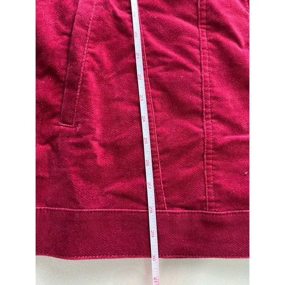 DENIM & CO RED STRETCH VELVETEEN PETITE LONG JACKET NWOT - Picture 7 of 8
